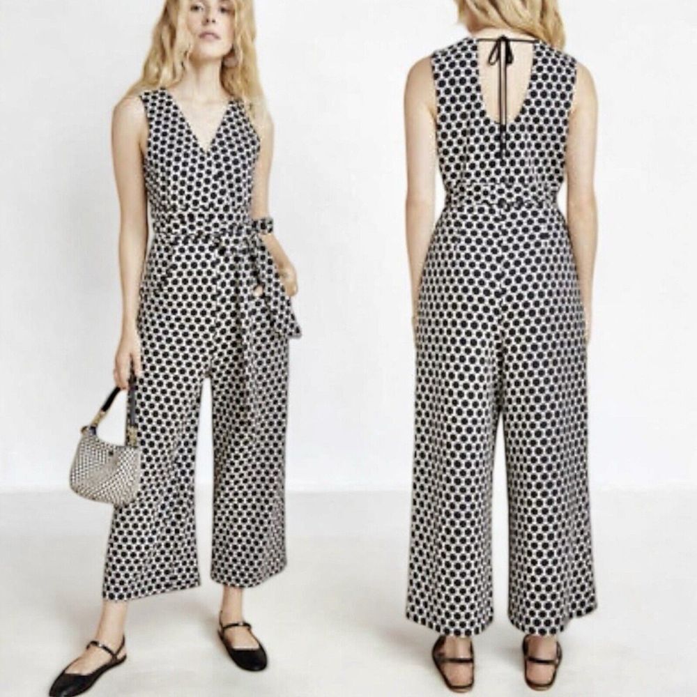 Anthropologie Eva Franco‎ Wide Leg Jumpsuit Size XS Polka Dot Boho Sleeveless